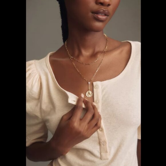 New By Anthropologie Puff-Sleeve Henley Top - Picture 3 of 10
